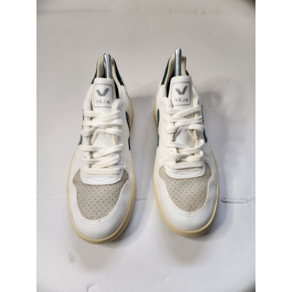 Veja California Sneakers Womens 8 White Green Leather Grey Suede V-10 CWL